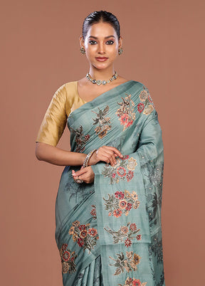 Green Tussar Silk Saree With Blouse Piece