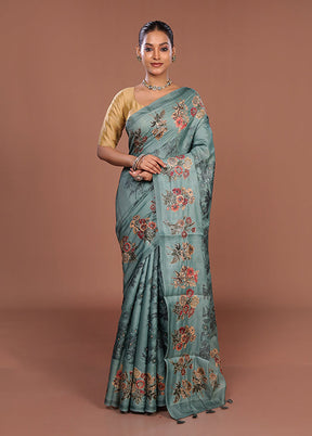 Green Tussar Silk Saree With Blouse Piece