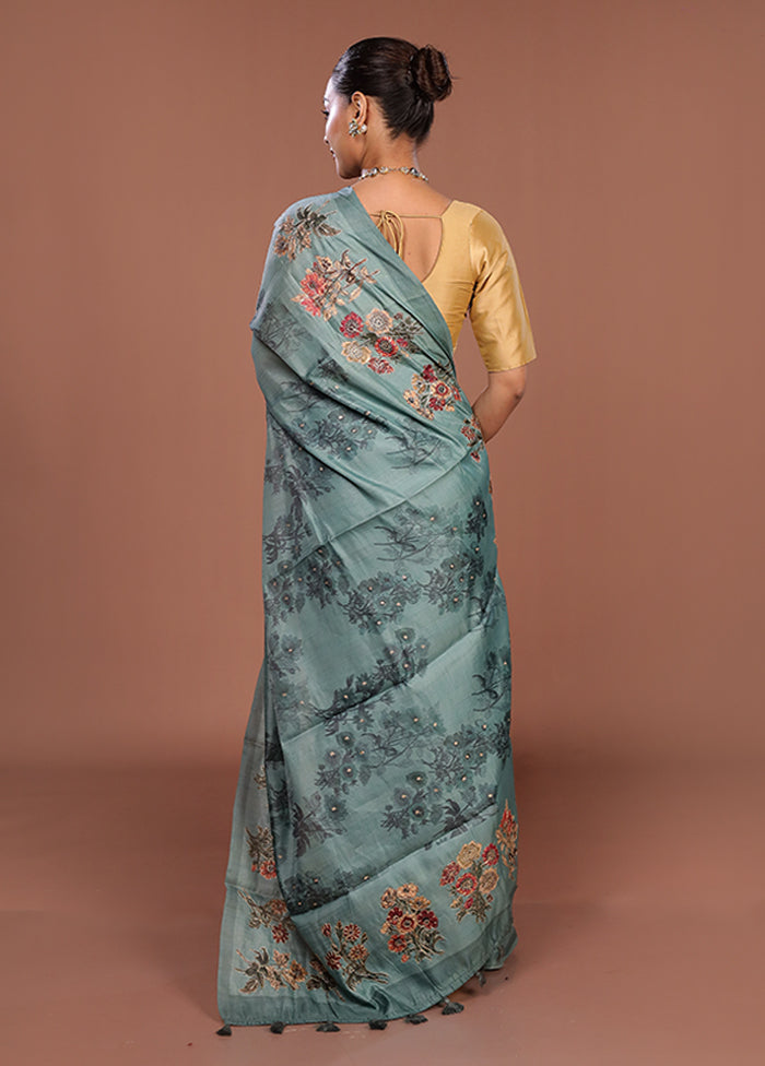 Green Tussar Silk Saree With Blouse Piece
