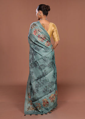 Green Tussar Silk Saree With Blouse Piece