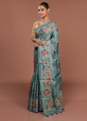 Green Tussar Silk Saree With Blouse Piece