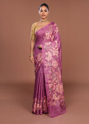 Purple Tussar Silk Saree With Blouse Piece