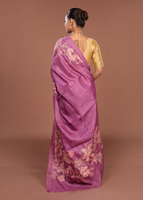 Purple Tussar Silk Saree With Blouse Piece