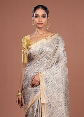 Cream Tussar Silk Saree With Blouse Piece