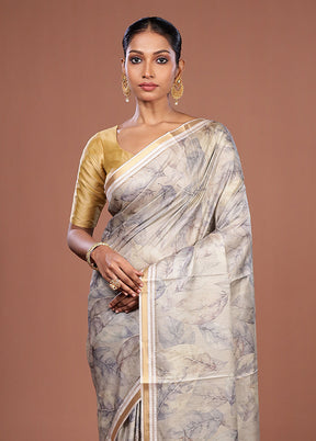 Cream Tussar Silk Saree With Blouse Piece