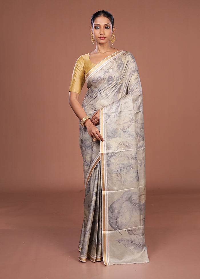 Cream Tussar Silk Saree With Blouse Piece