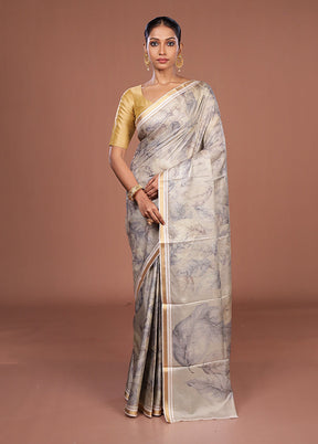 Cream Tussar Silk Saree With Blouse Piece
