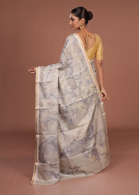 Cream Tussar Silk Saree With Blouse Piece