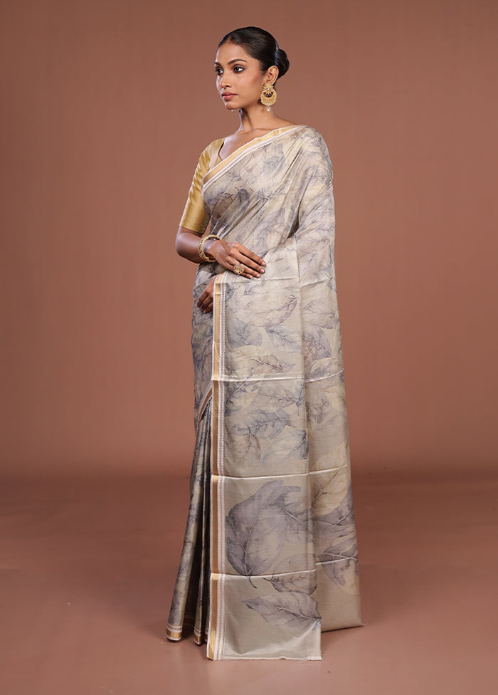 Cream Tussar Silk Saree With Blouse Piece