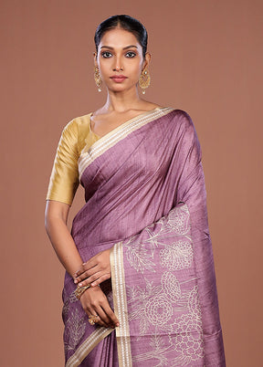 Purple Tussar Silk Saree With Blouse Piece