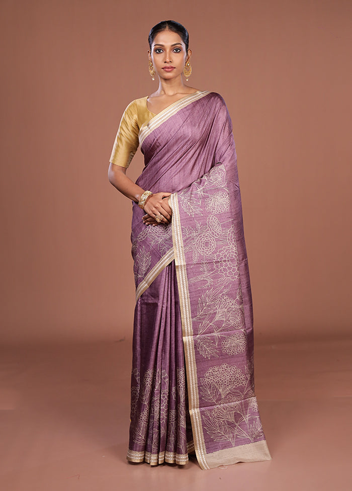 Purple Tussar Silk Saree With Blouse Piece