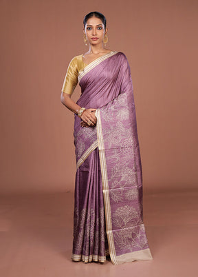 Purple Tussar Silk Saree With Blouse Piece