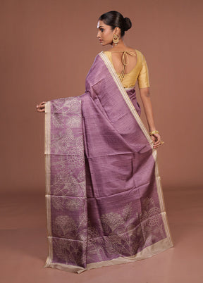 Purple Tussar Silk Saree With Blouse Piece