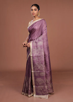 Purple Tussar Silk Saree With Blouse Piece