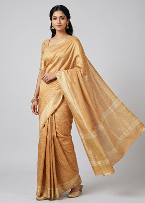 Cream Tussar Silk Saree With Blouse Piece