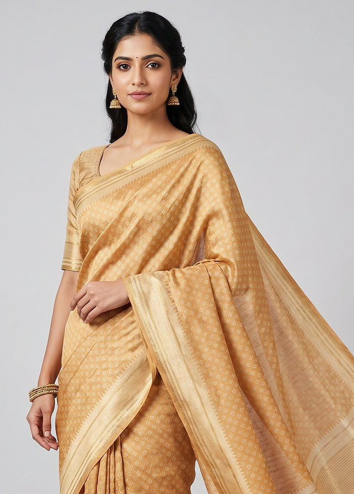 Cream Tussar Silk Saree With Blouse Piece