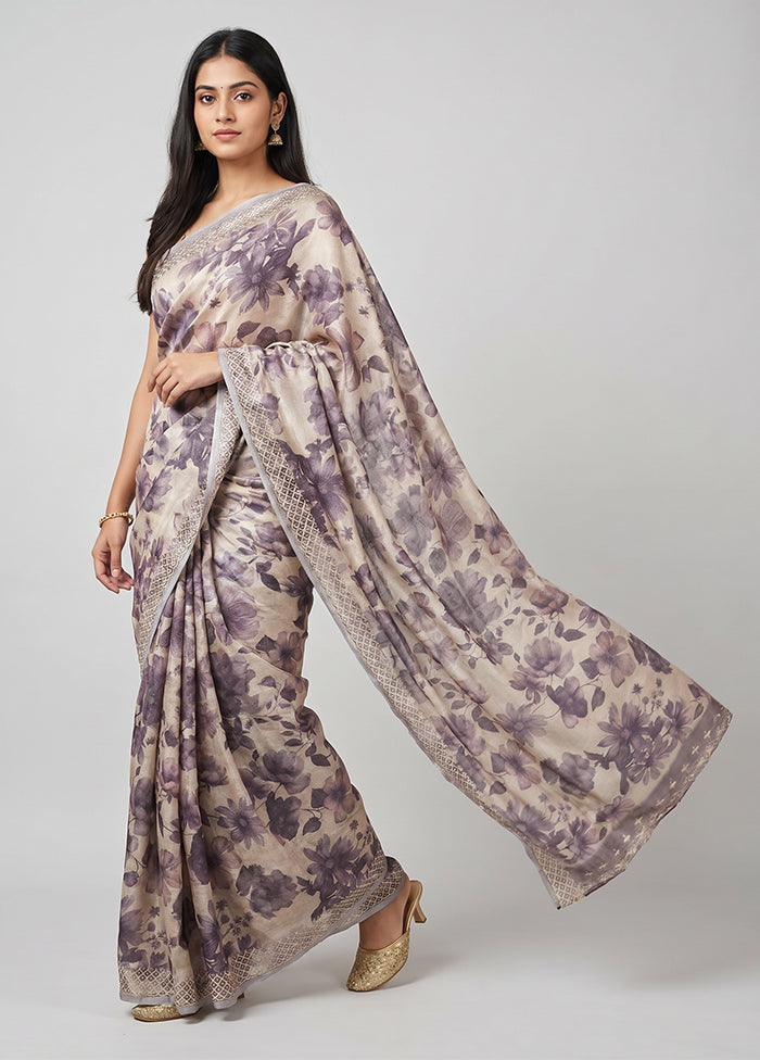 Cream Tussar Silk Saree With Blouse Piece