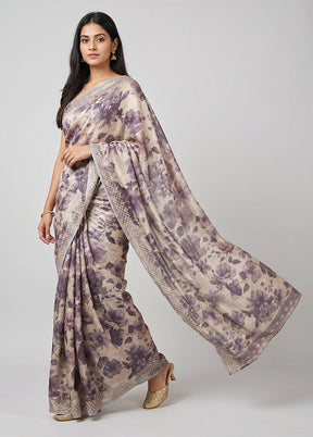 Cream Tussar Silk Saree With Blouse Piece