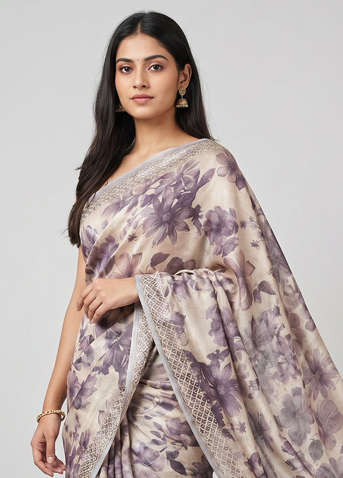 Cream Tussar Silk Saree With Blouse Piece