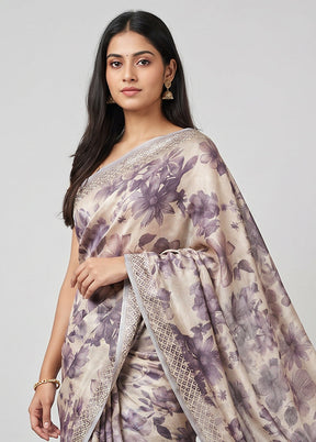 Cream Tussar Silk Saree With Blouse Piece