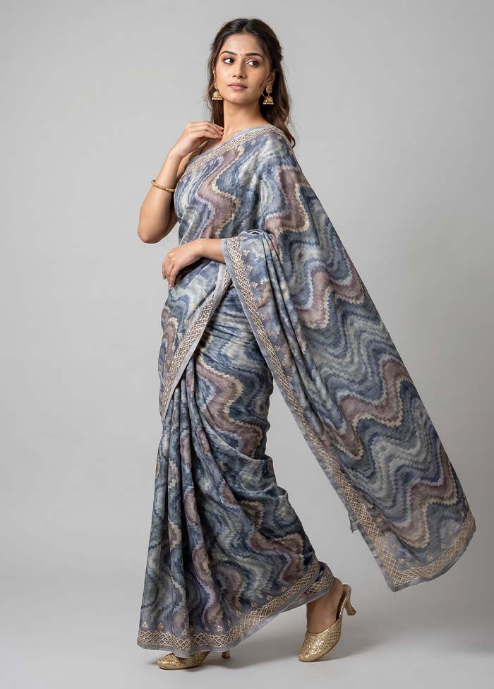 Grey Tussar Silk Saree With Blouse Piece