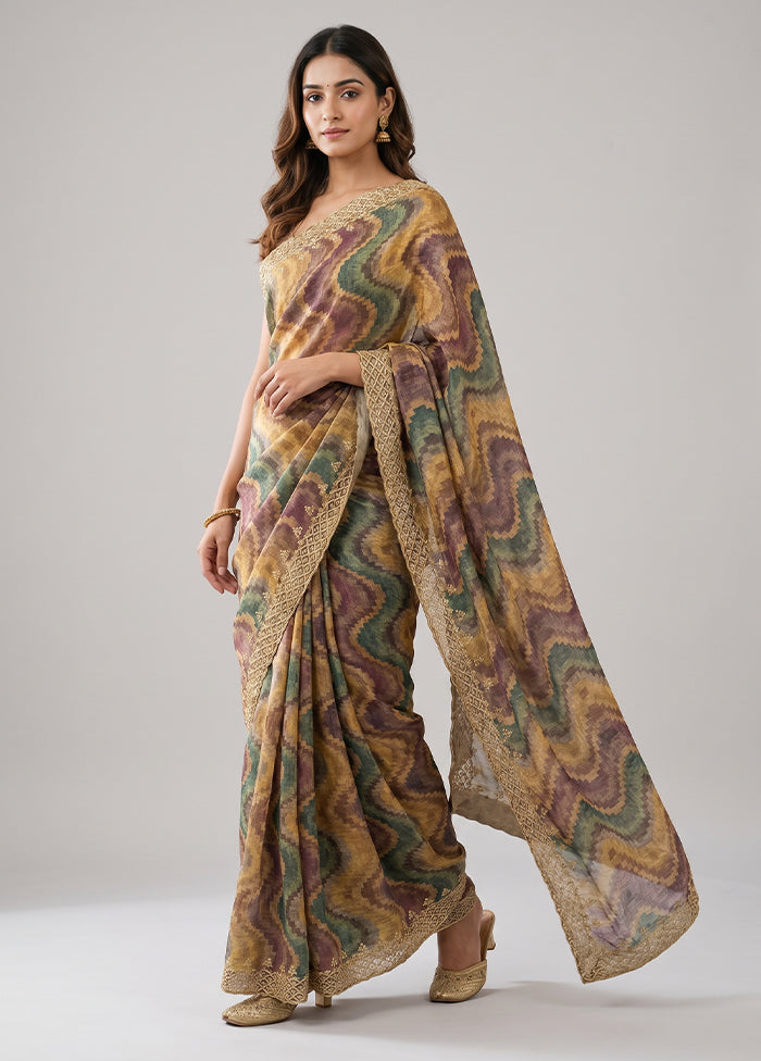 Cream Tussar Silk Saree With Blouse Piece
