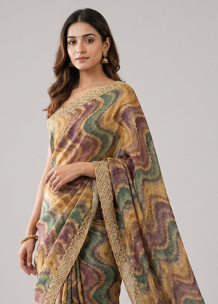 Cream Tussar Silk Saree With Blouse Piece
