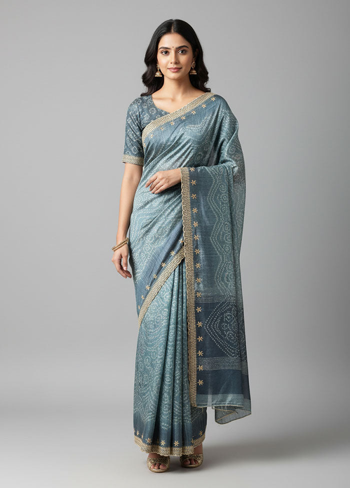 Blue Tussar Silk Saree With Blouse Piece