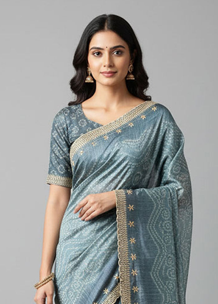 Blue Tussar Silk Saree With Blouse Piece