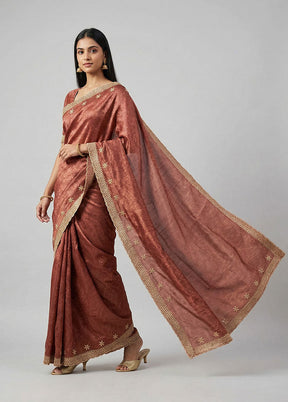 Rust Tussar Silk Saree With Blouse Piece