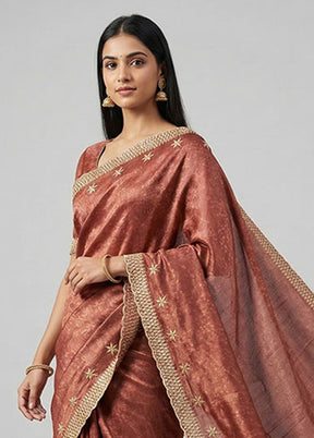 Rust Tussar Silk Saree With Blouse Piece