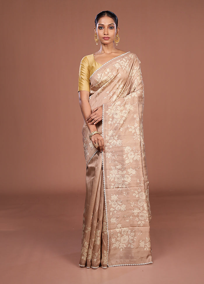 Brown Tussar Silk Saree With Blouse Piece