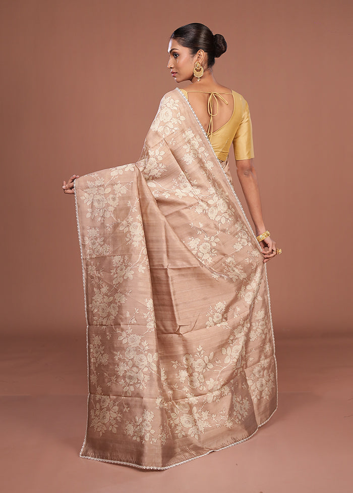 Brown Tussar Silk Saree With Blouse Piece