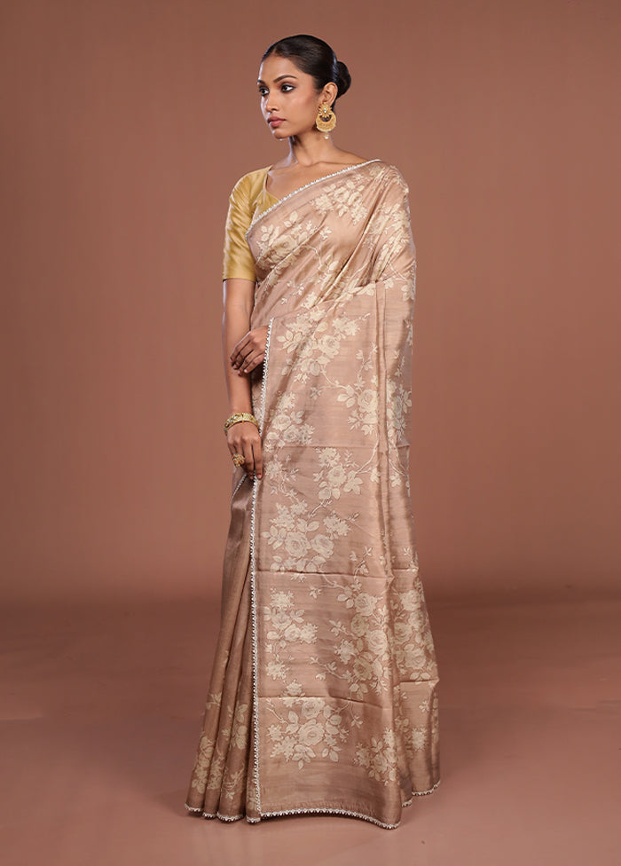 Brown Tussar Silk Saree With Blouse Piece