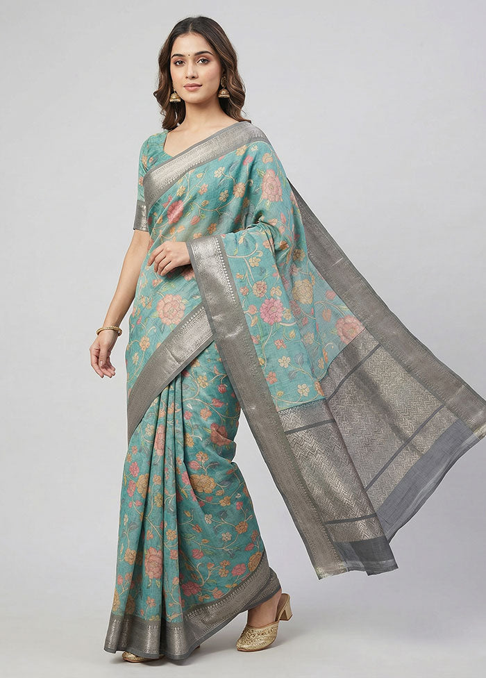 Green Pure Cotton Saree With Blouse Piece
