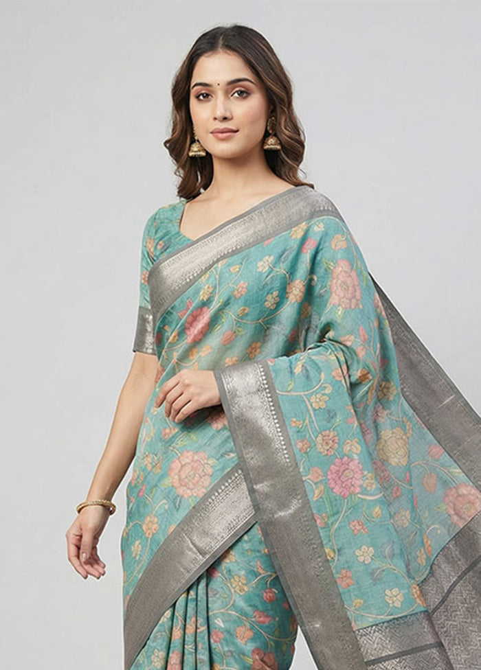 Green Pure Cotton Saree With Blouse Piece