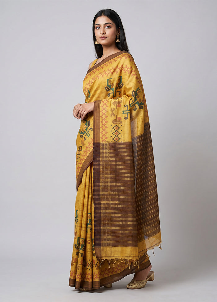 Brown Tussar Silk Saree With Blouse Piece