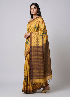 Brown Tussar Silk Saree With Blouse Piece