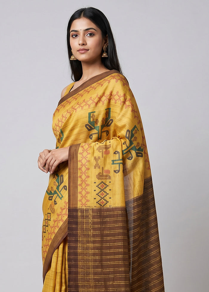Brown Tussar Silk Saree With Blouse Piece