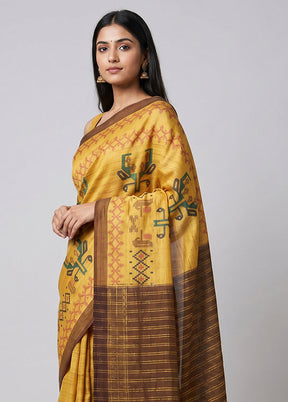 Brown Tussar Silk Saree With Blouse Piece