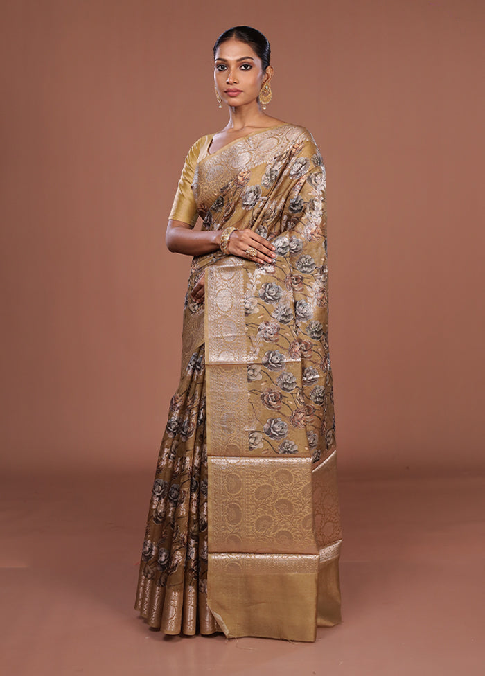 Green Tussar Silk Saree With Blouse Piece
