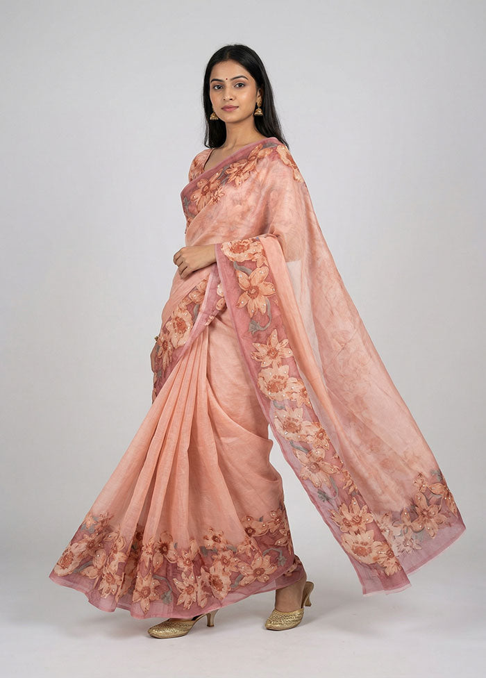 Pink Tussar Silk Saree With Blouse Piece