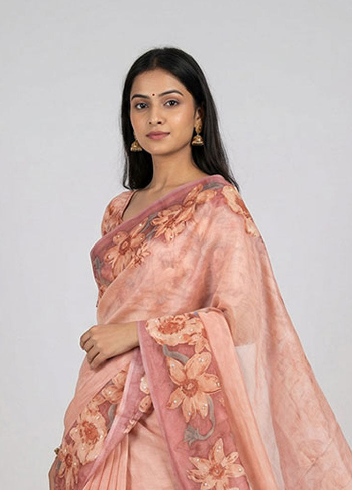 Pink Tussar Silk Saree With Blouse Piece