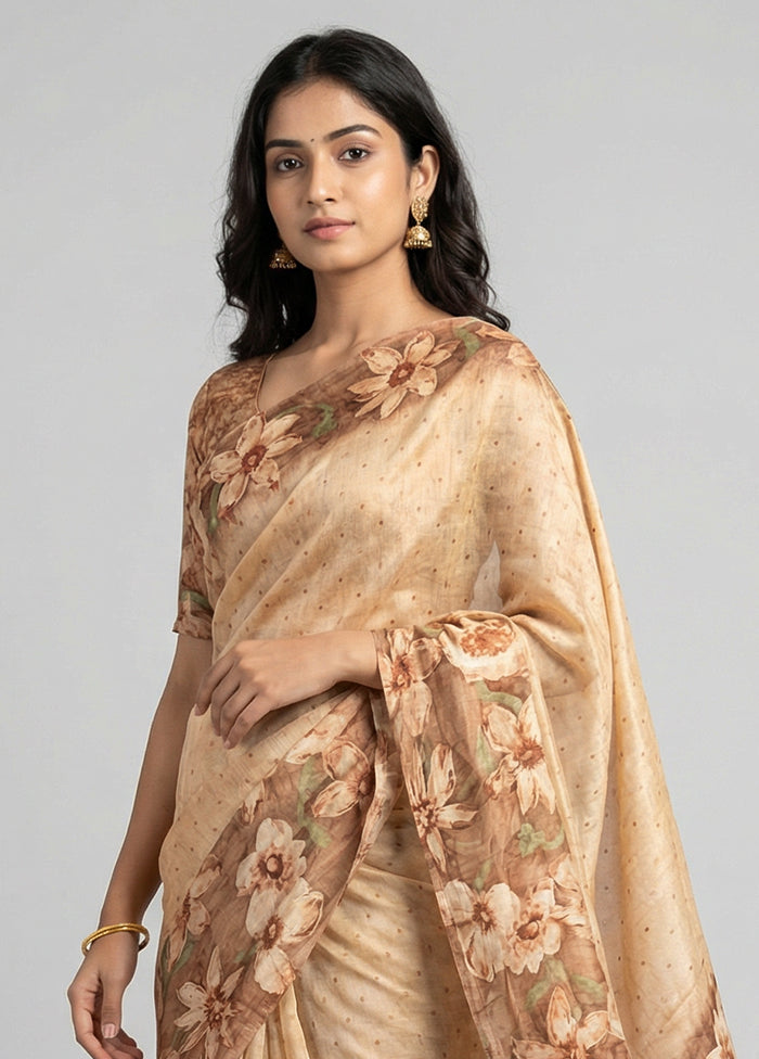 Yellow Tussar Silk Saree With Blouse Piece