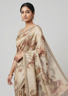 Cream Tussar Silk Saree With Blouse Piece