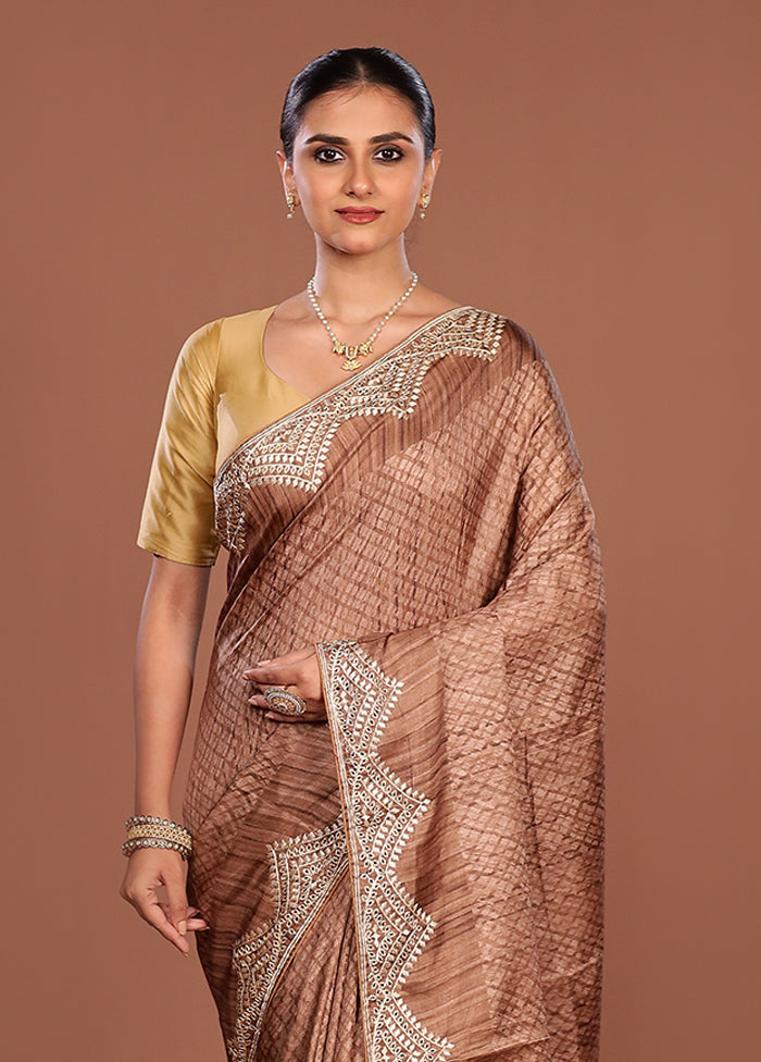 Cream Tussar Silk Saree With Blouse Piece