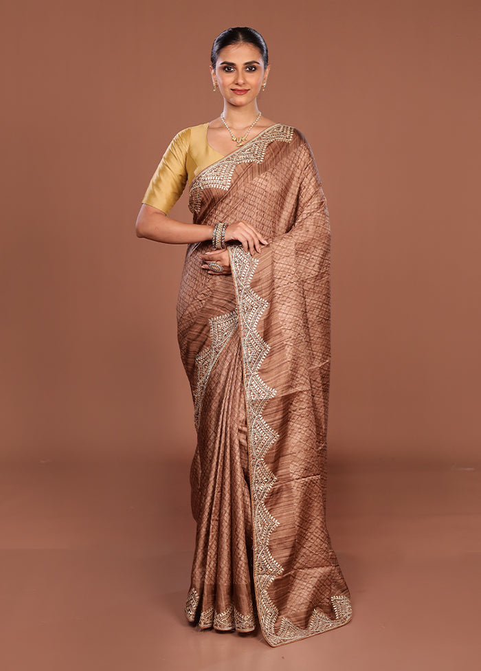 Cream Tussar Silk Saree With Blouse Piece