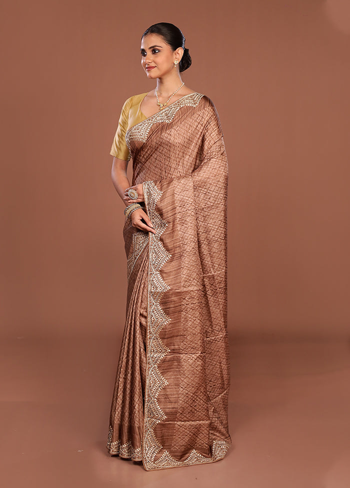 Cream Tussar Silk Saree With Blouse Piece
