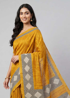 Yellow Tussar Silk Saree With Blouse Piece