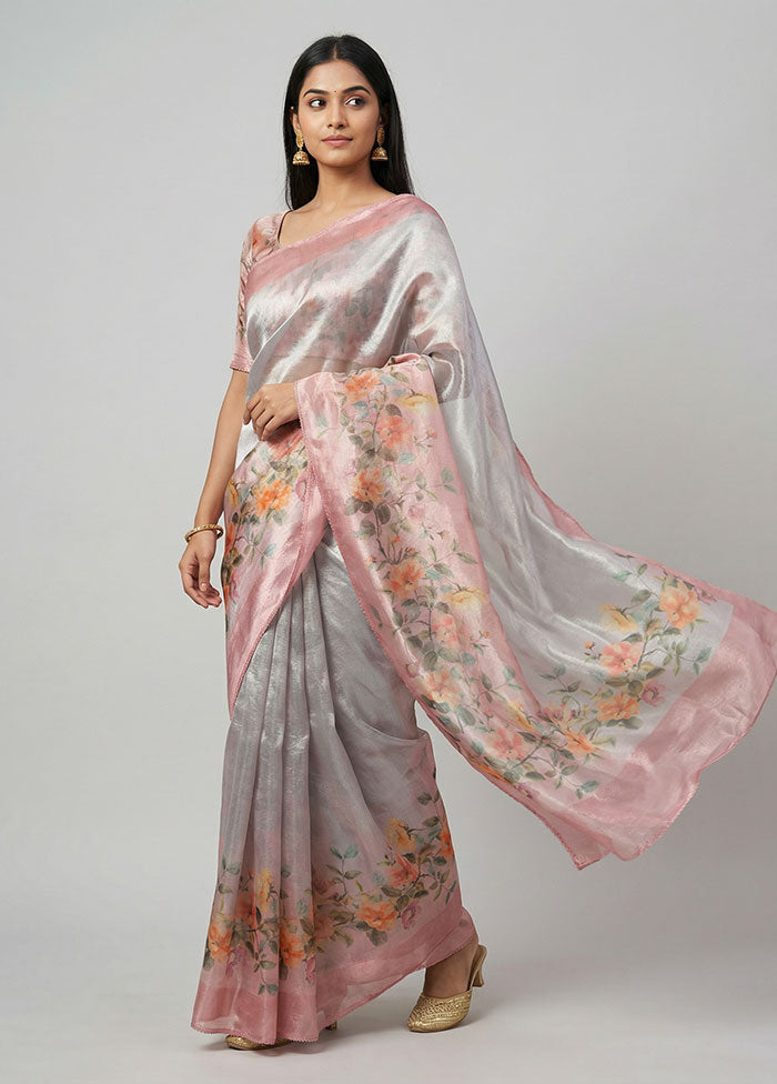 Pink Tussar Silk Saree With Blouse Piece